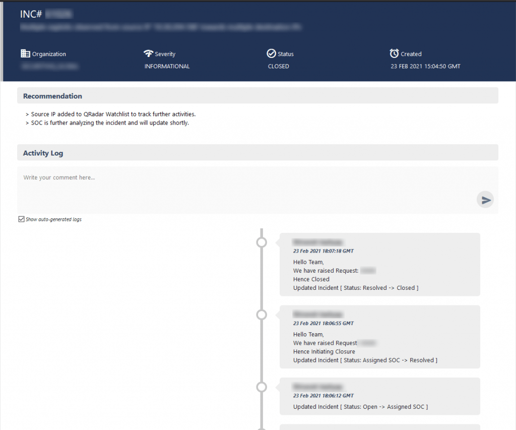 Write comments on each security incident ticket