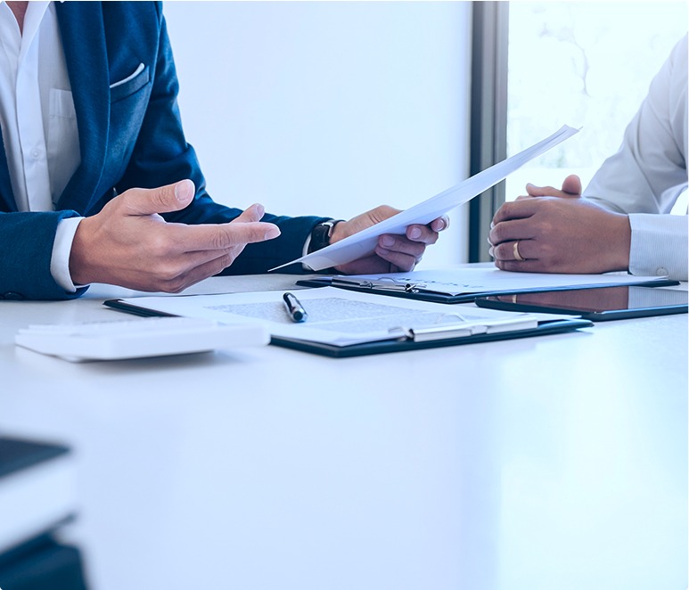 Two people discussing in an office
